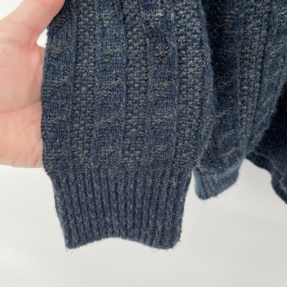 VTG River Island Textured Knit Sweater Men Lg Tall Blue Gray Acrylic Crew Neck - Picture 5 of 8